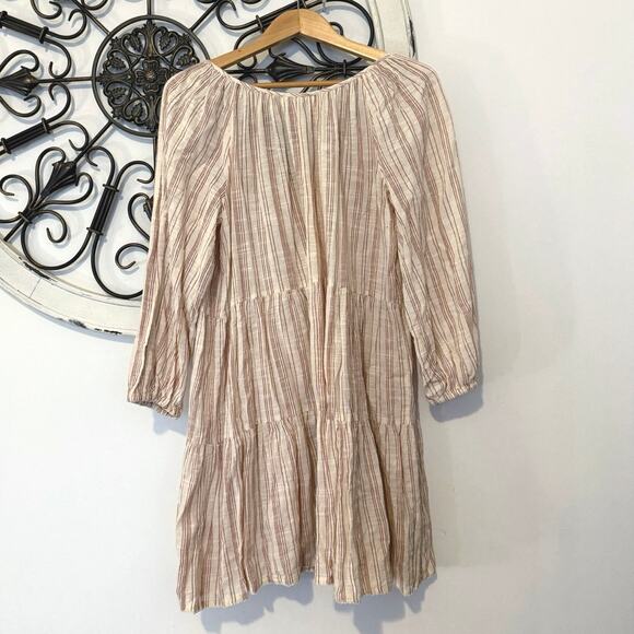 The Great. Prairie Oversized Boho Chic Dress Natural Beige Stripe Womens 0 XS - Picture 5 of 7